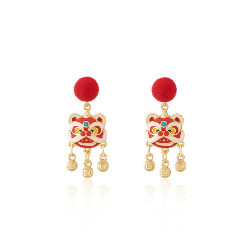 新年喜慶醒獅鈴鐺耳環