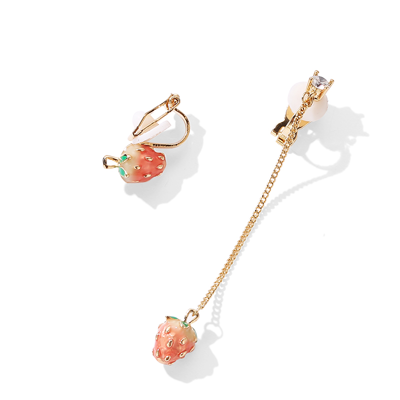 可愛草莓 長款不對稱設計耳環