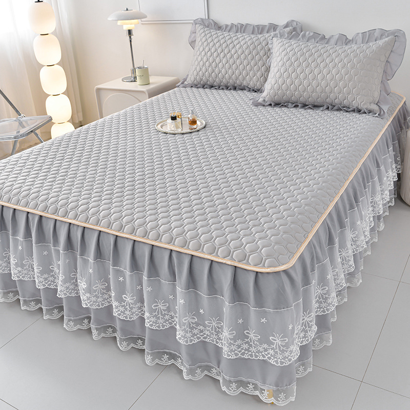 泰國天然乳膠涼席三件組 床裙防滑加厚款 可機洗 冰絲軟席 可折疊 涼感面料