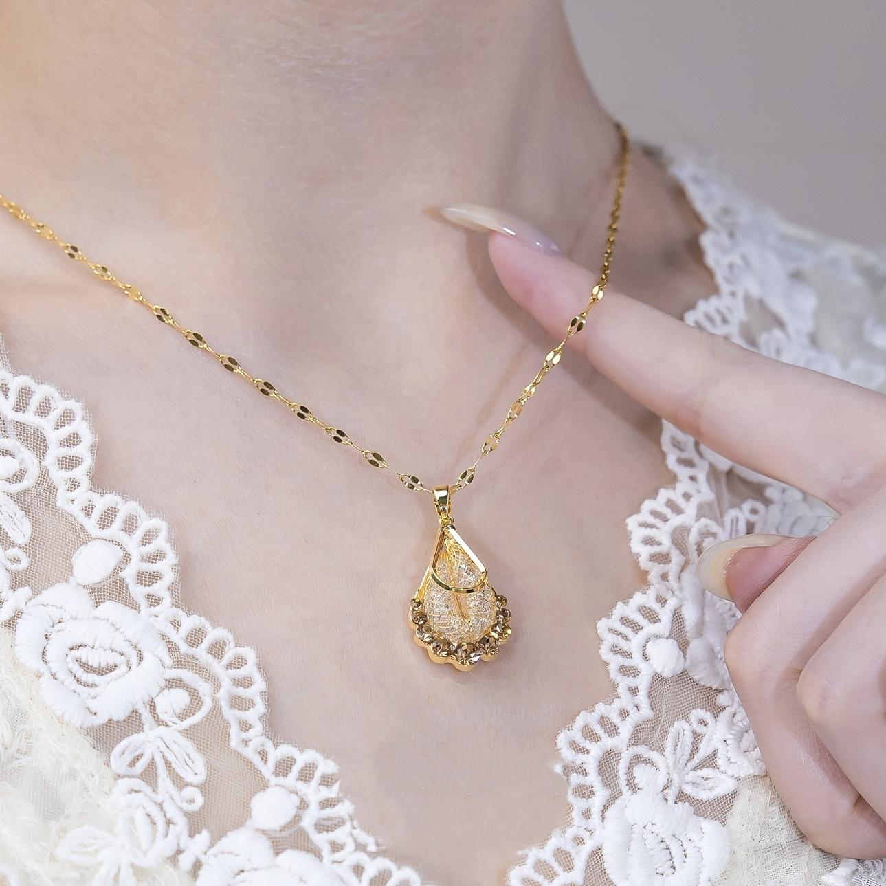 輕奢紫色水晶水滴耳環項錬