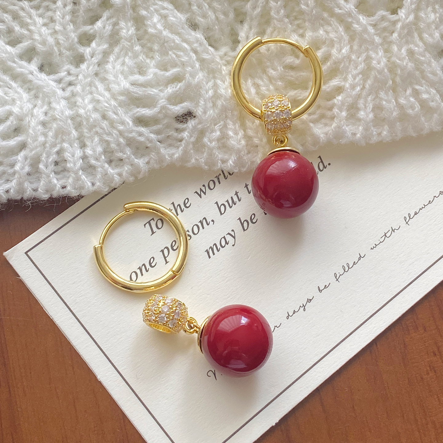 滿鑽香檳色珍珠耳環