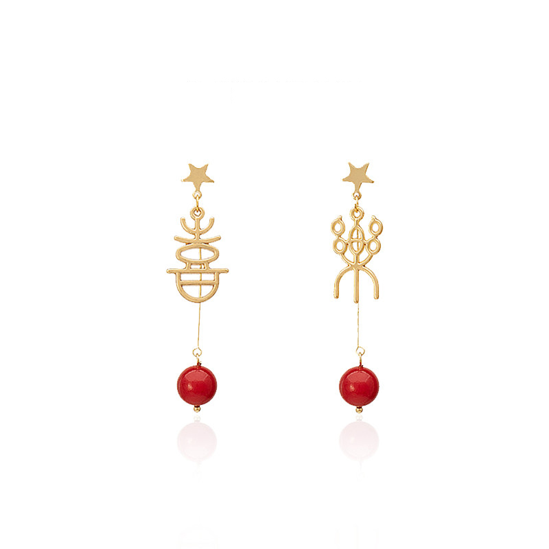 喜樂耳環喜慶紅色無耳洞耳環