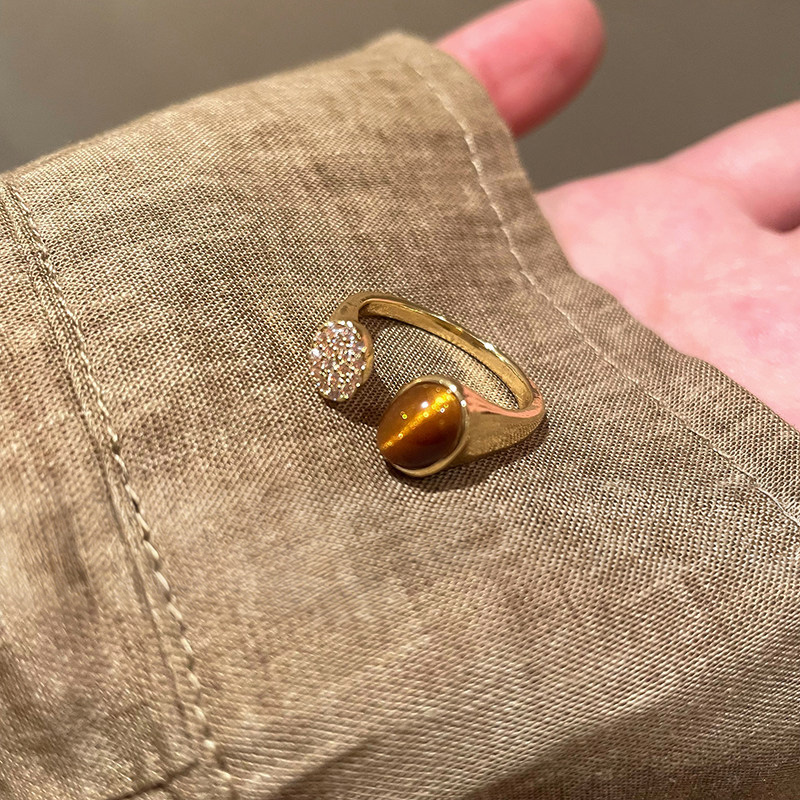 復古美拉德虎眼石開口戒指