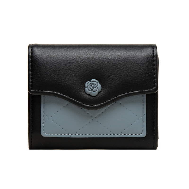 山茶花零錢短款皮夾錢包
