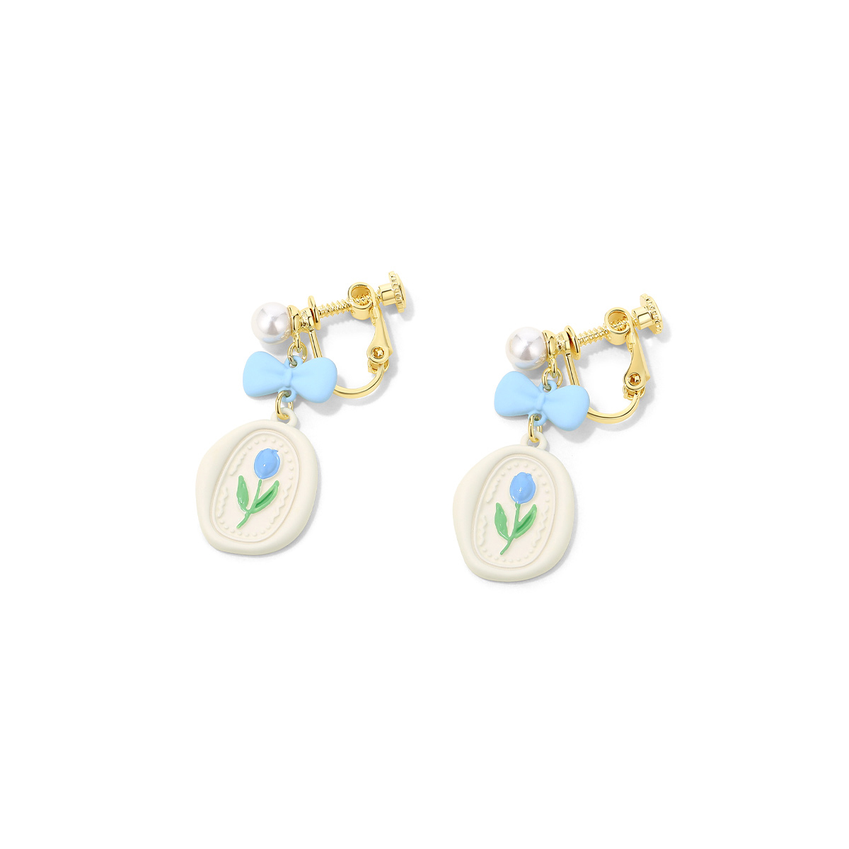 鬱金香蝴蝶結無耳洞耳環