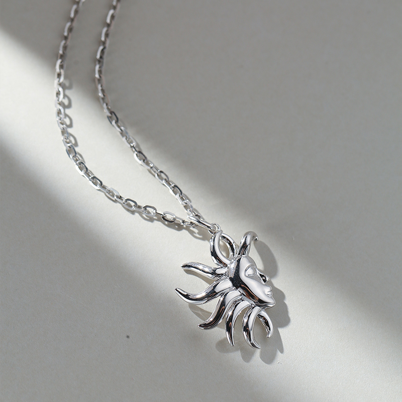 創意情侶款S925銀情侶項錬日月吊墜