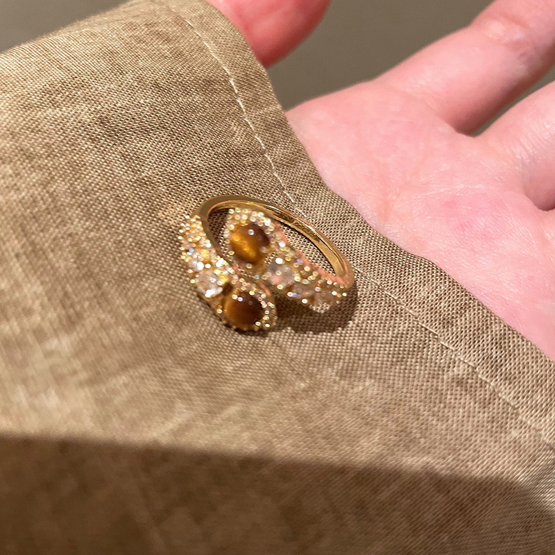 復古美拉德虎眼石開口戒指