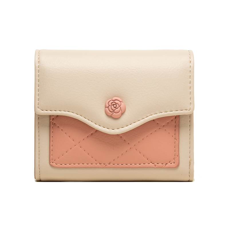 山茶花零錢短款皮夾錢包