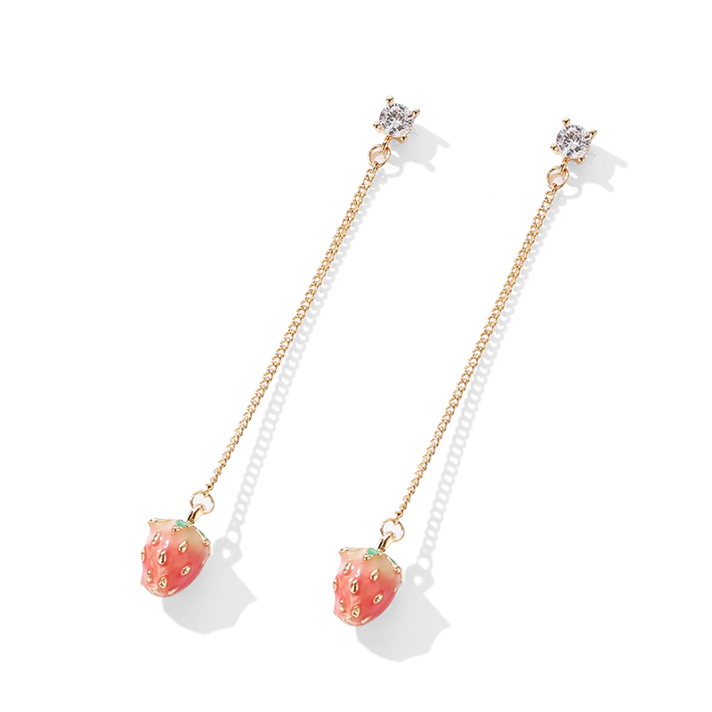 可愛草莓 長款不對稱設計耳環