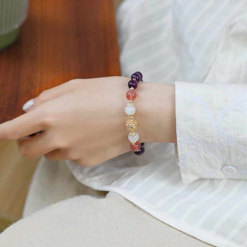 草莓晶 | 天然粉水晶 招桃花 粉晶手串