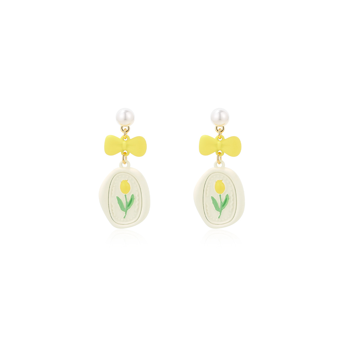 鬱金香蝴蝶結無耳洞耳環