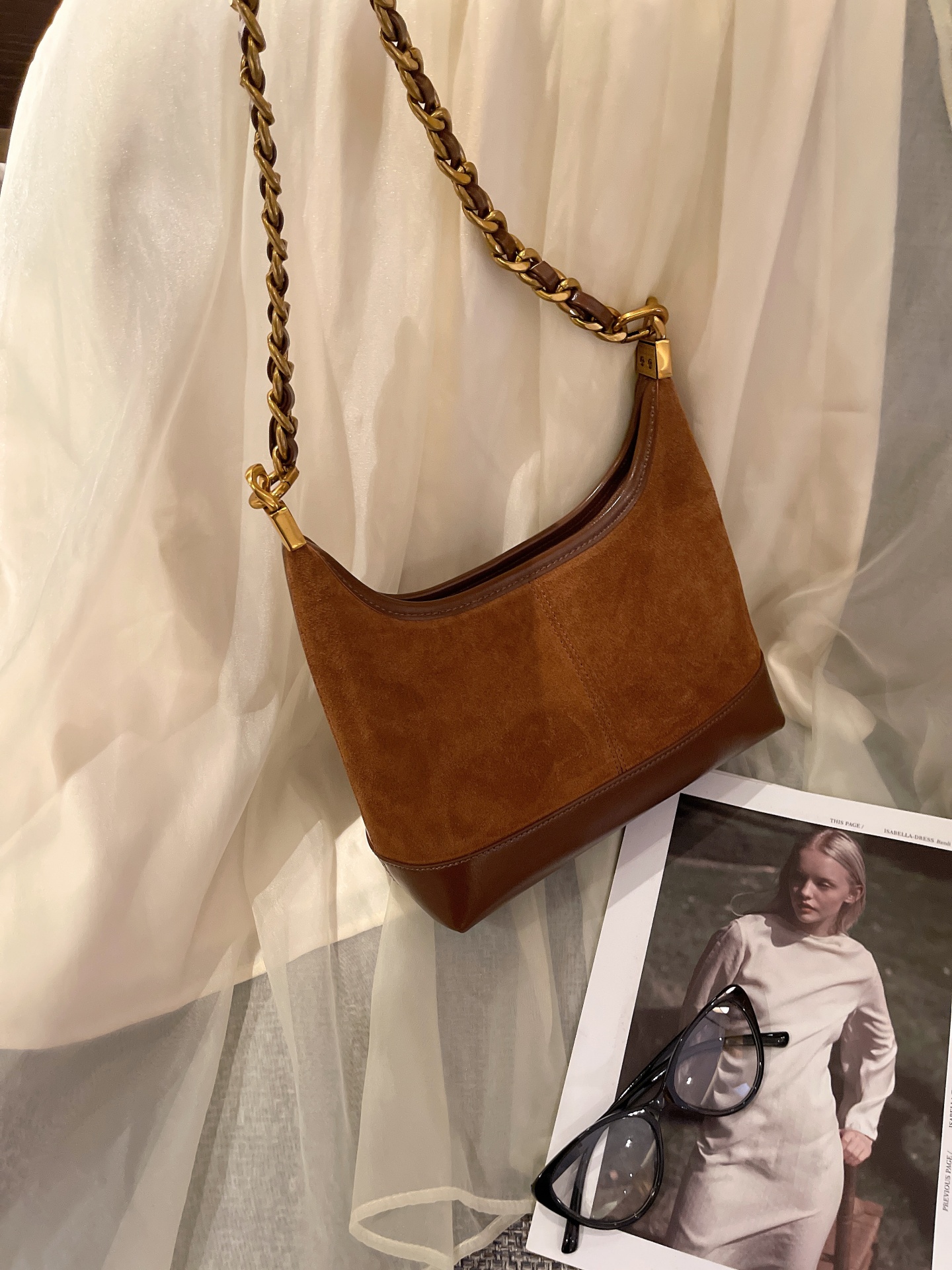 復古磨砂牛皮腋下包 通勤百搭斜肩包