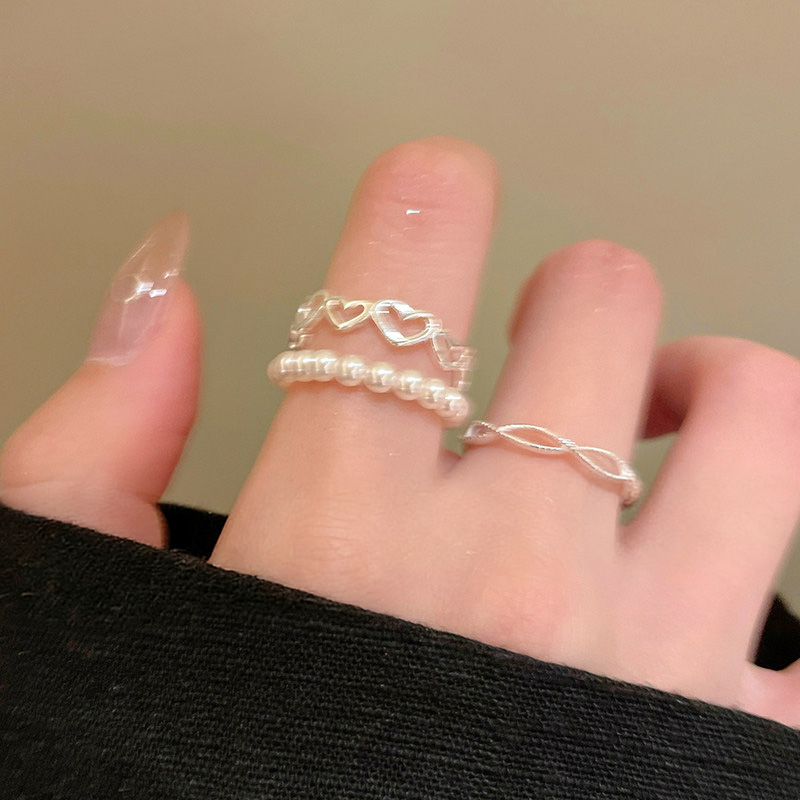 精緻蝴蝶結珍珠疊戴戒指