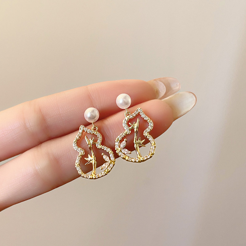 新中式金色錢幣葫蘆耳環