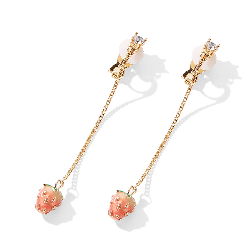 可愛草莓 長款不對稱設計耳環