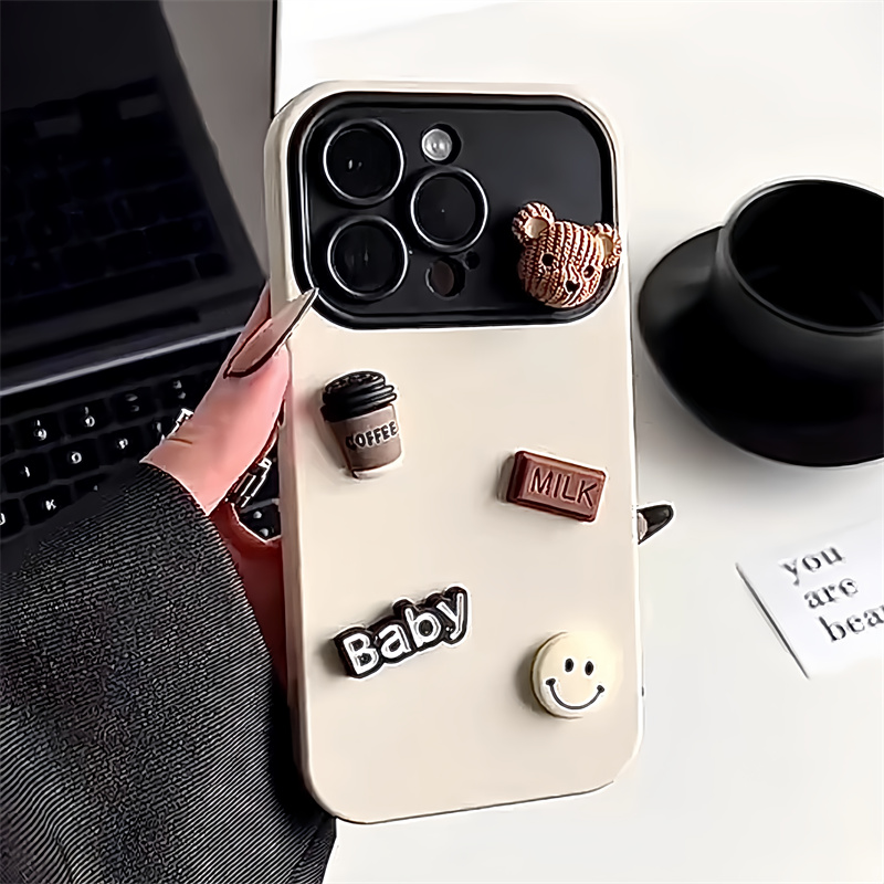 漸變撞色立體咖啡熊保護殼