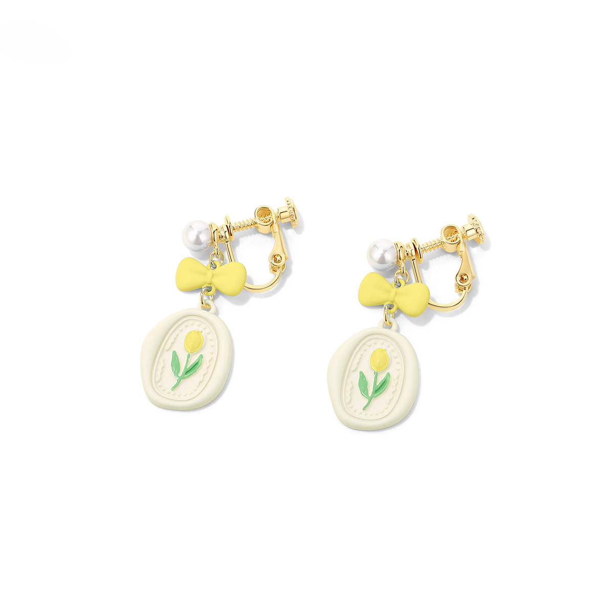 鬱金香蝴蝶結無耳洞耳環