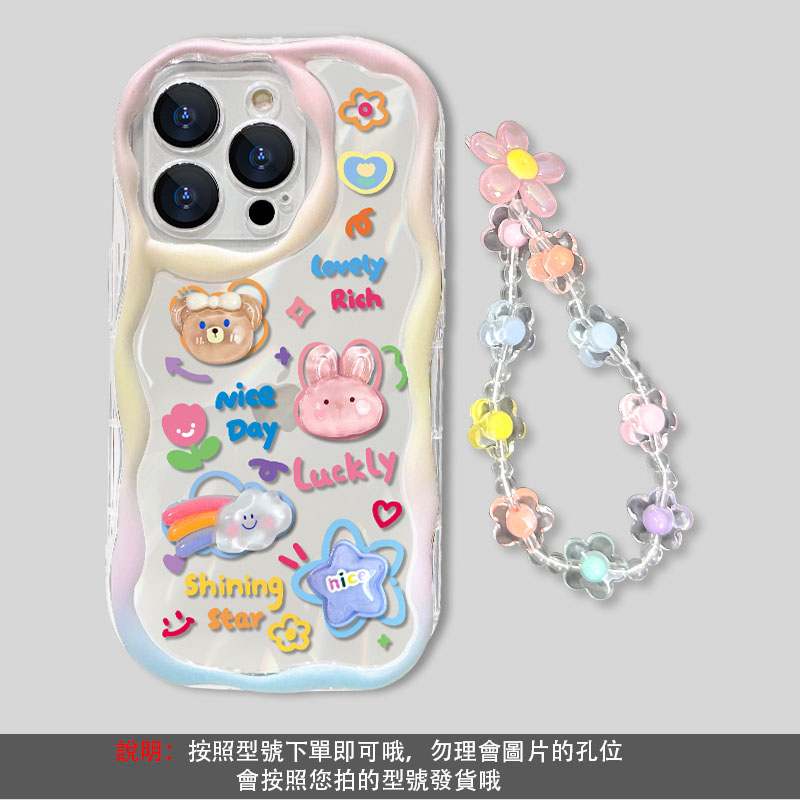 粉色塗鴉熊 透明鏡頭框保護殼