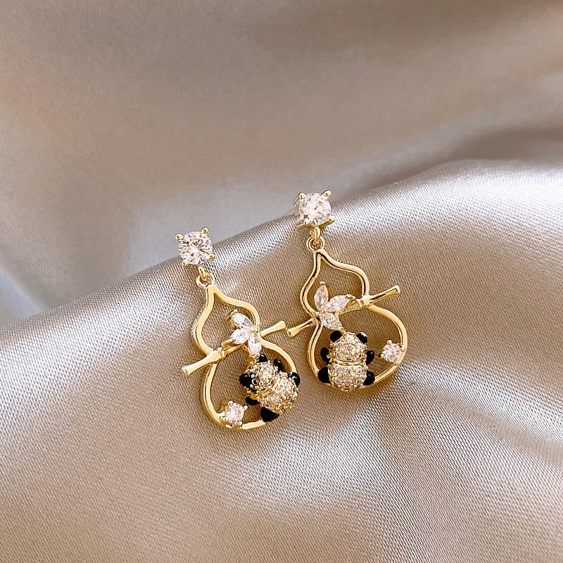 新中式四葉草竹葉鋯石耳環