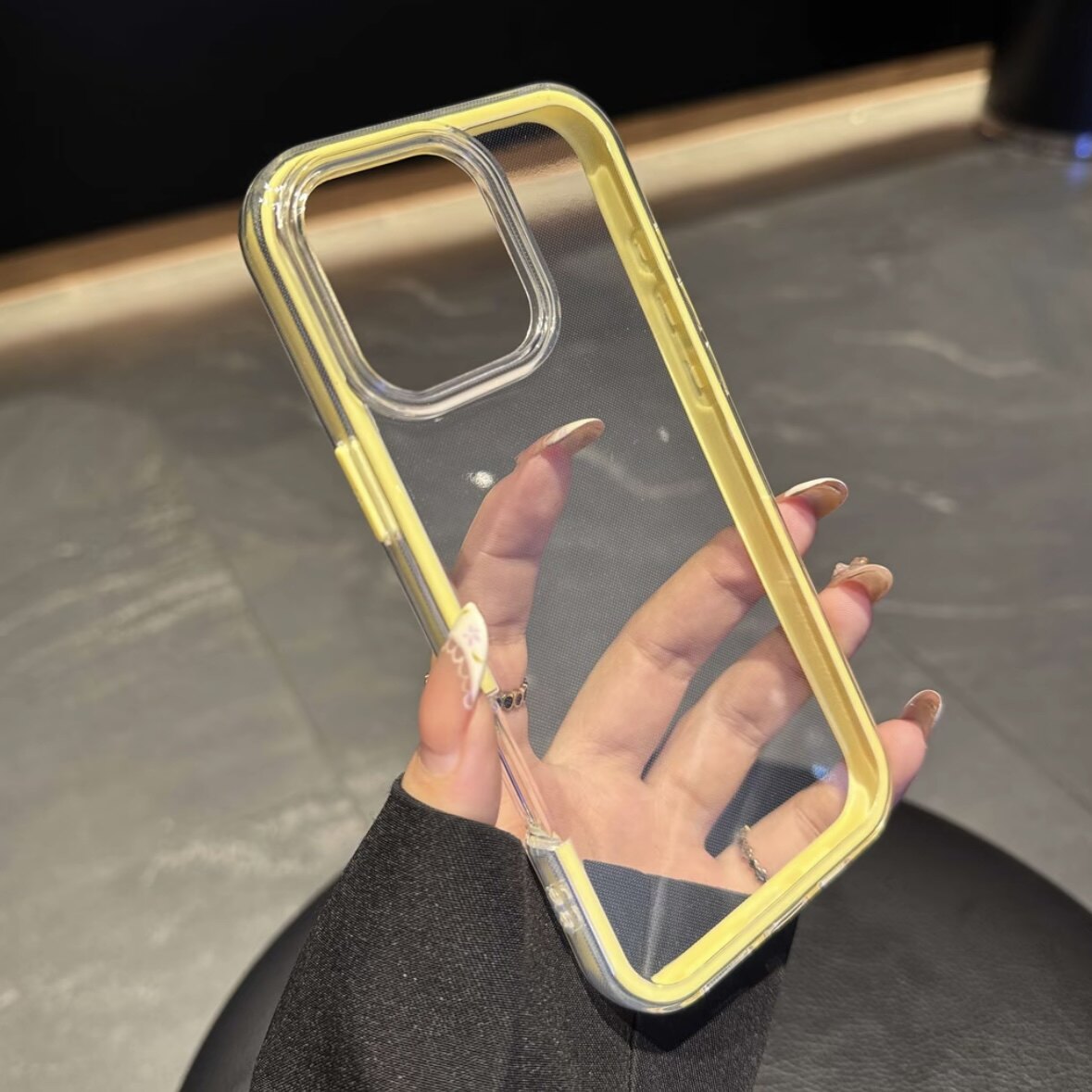 ins風簡約純色邊框透明iphone保護殼