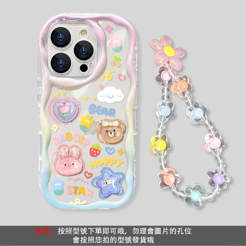 粉色塗鴉熊 透明鏡頭框保護殼