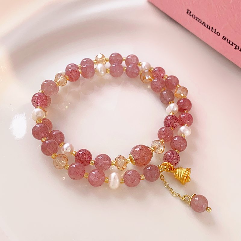 雙層茶晶水晶串珠手錬 疊戴手錬