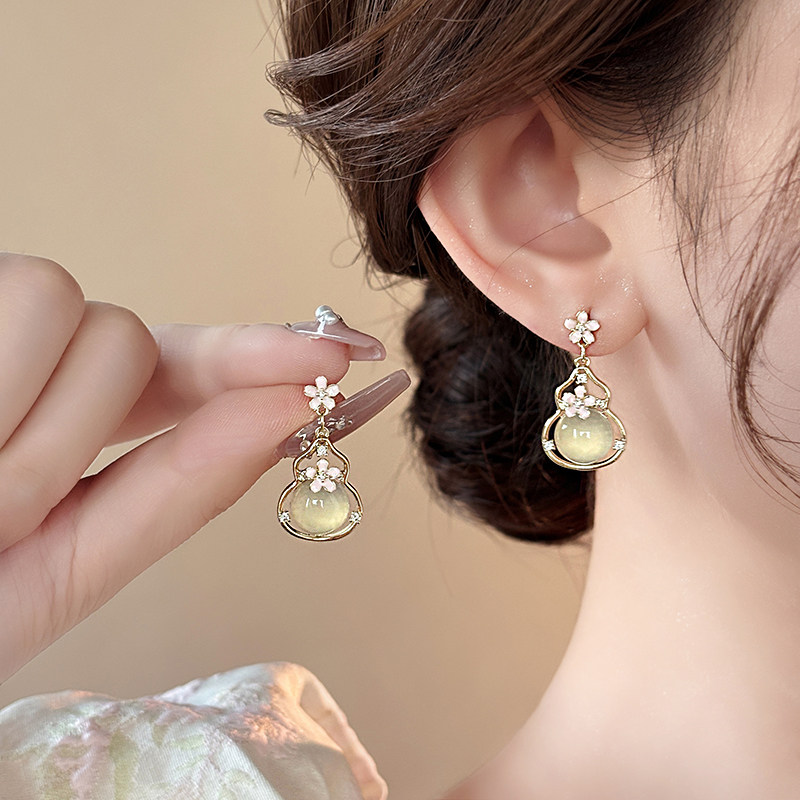 新中式四葉草竹葉鋯石耳環