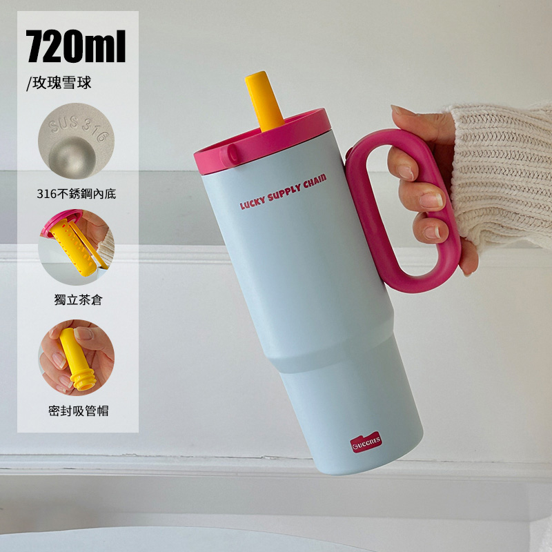 大容量把手冰霸杯 不鏽鋼吸管杯
