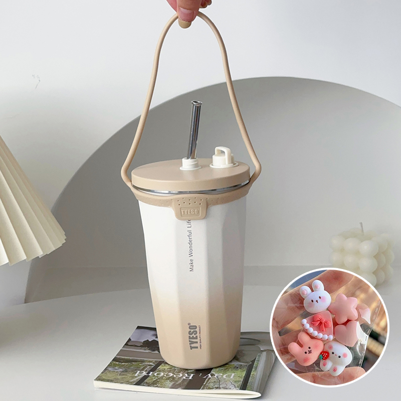 304食品級不鏽鋼咖啡杯 可伸縮吸管保溫杯