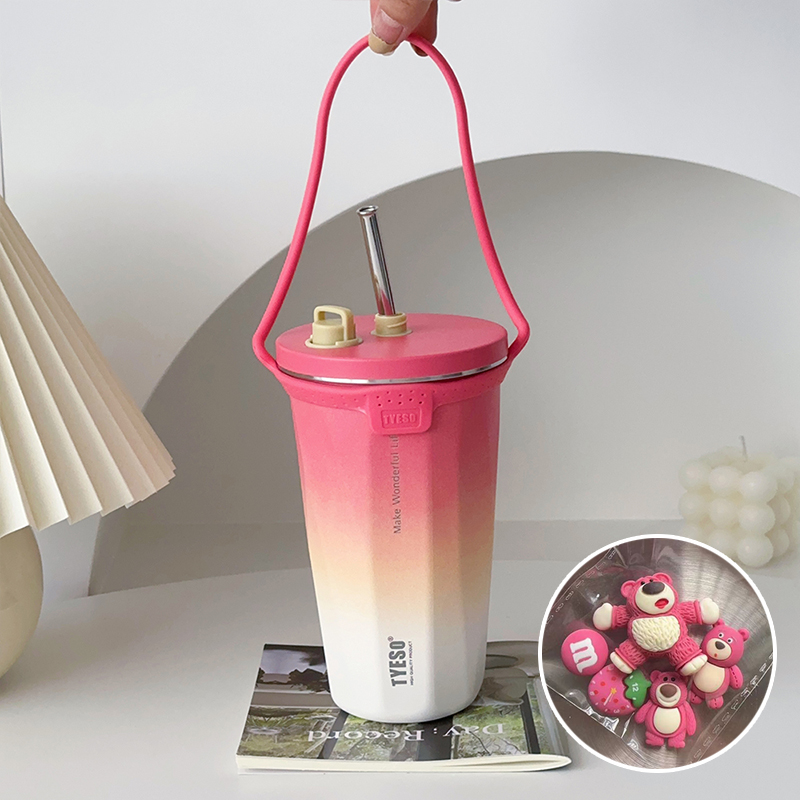 304食品級不鏽鋼咖啡杯 可伸縮吸管保溫杯