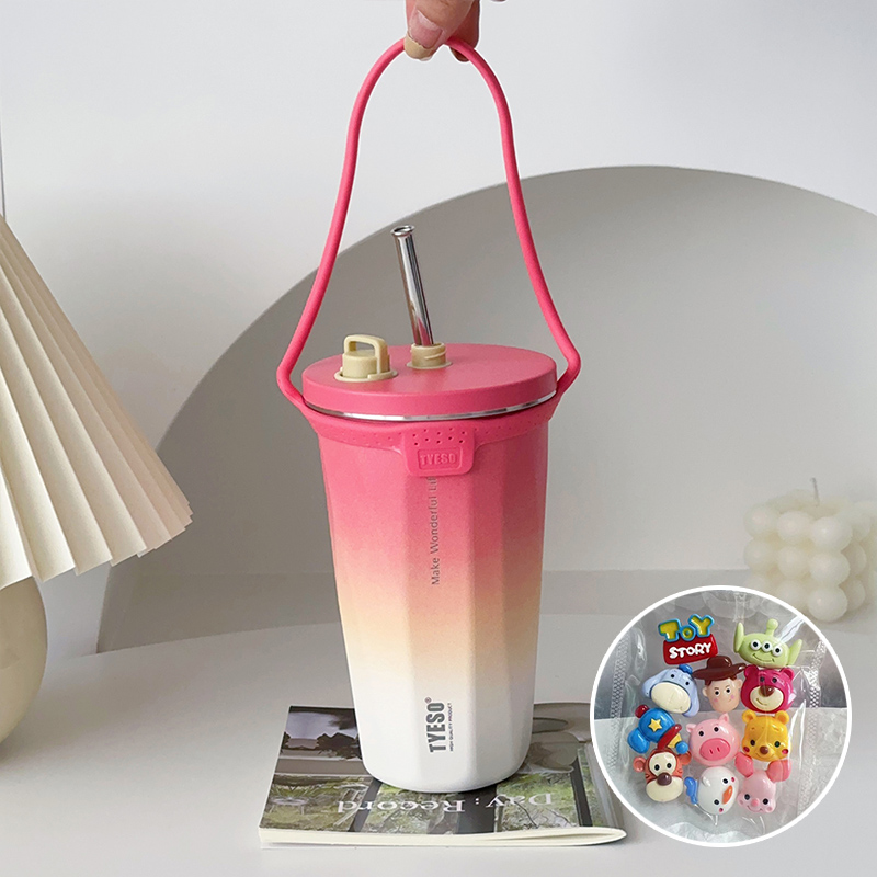 304食品級不鏽鋼咖啡杯 可伸縮吸管保溫杯