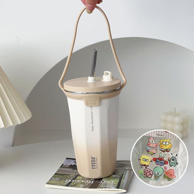 304食品級不鏽鋼咖啡杯 可伸縮吸管保溫杯