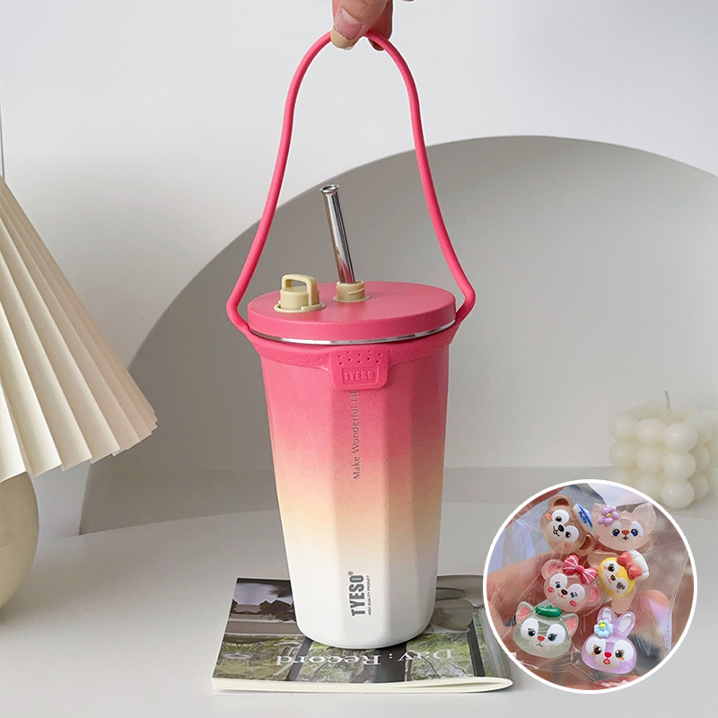 304食品級不鏽鋼咖啡杯 可伸縮吸管保溫杯