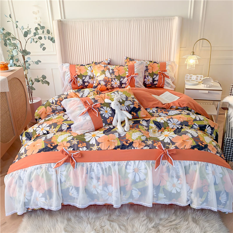 小清新田園風網紅蕾絲花邊款床單四件組系列