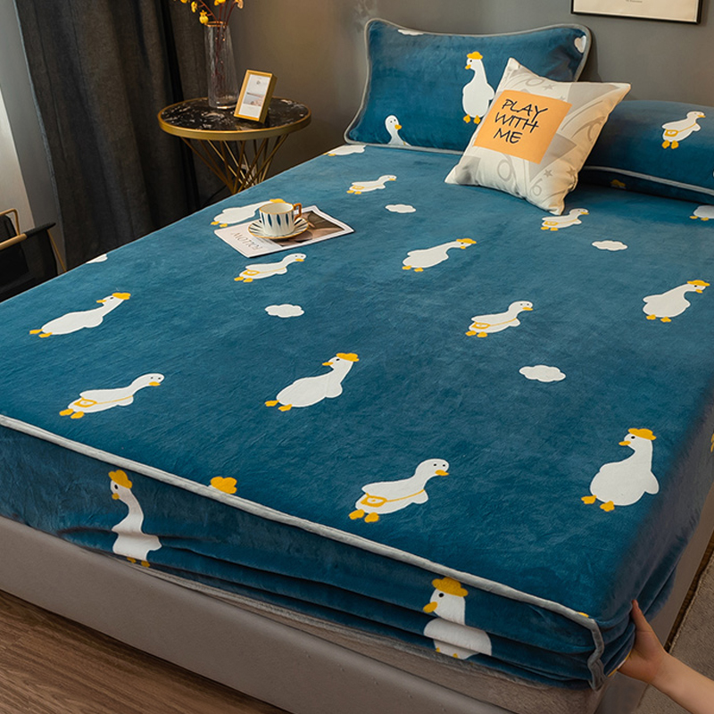 草莓清新粉100% 牛奶絨雙面防水 加厚柔軟床包床單