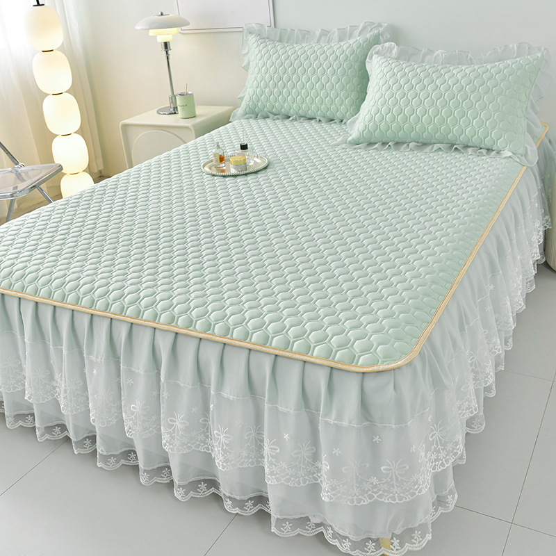 泰國天然乳膠涼席三件組 床裙防滑加厚款 可機洗 冰絲軟席 可折疊 涼感面料