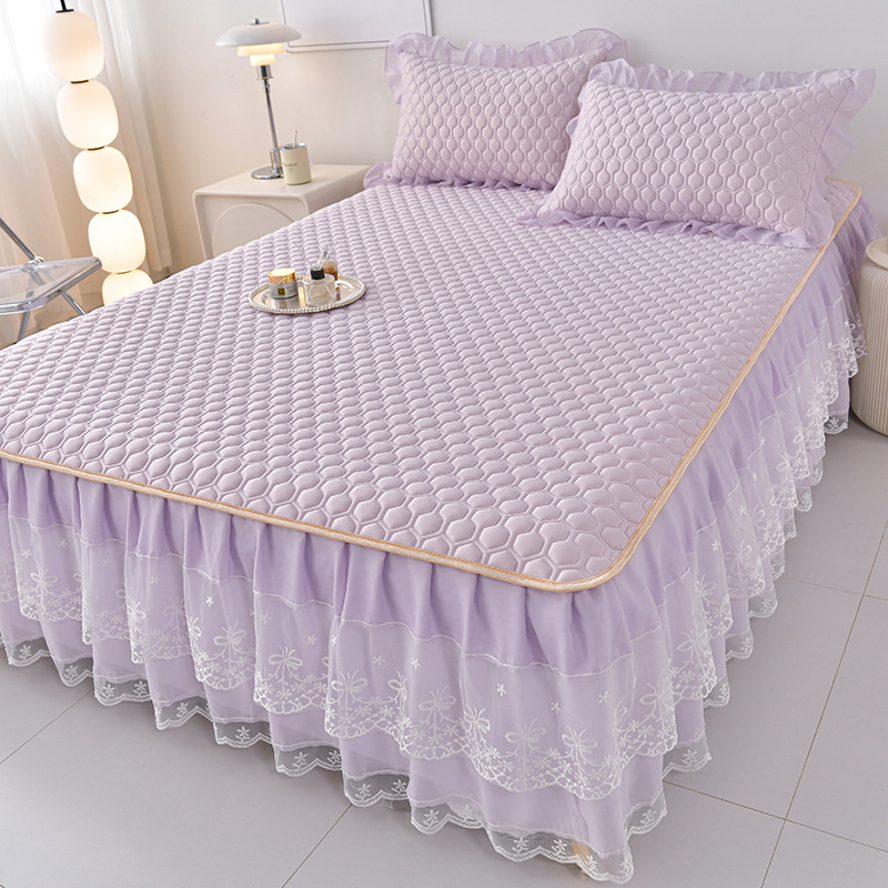 泰國天然乳膠涼席三件組 床裙防滑加厚款 可機洗 冰絲軟席 可折疊 涼感面料