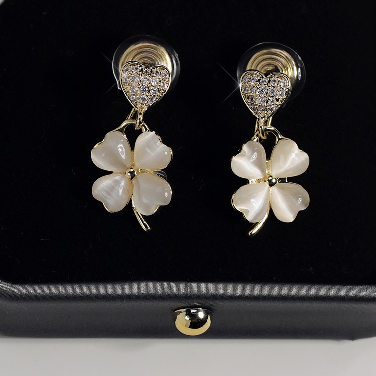 幸運貓眼石四葉草耳環