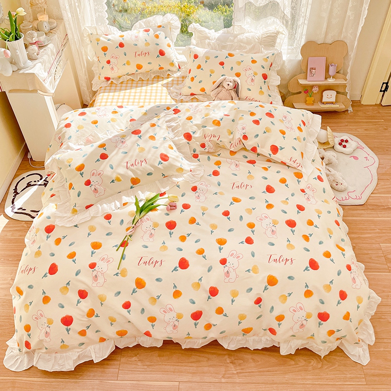 甜美花色 公主花邊 清新印花 100%純棉 四件組