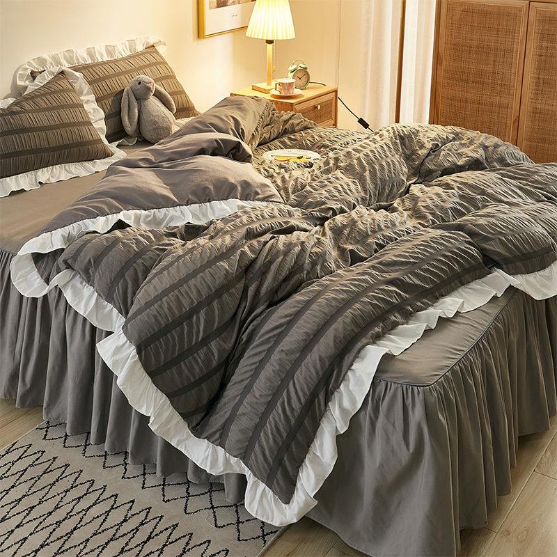 泡芙小姐 純色馬卡龍 ins風 花邊床裙 四件組