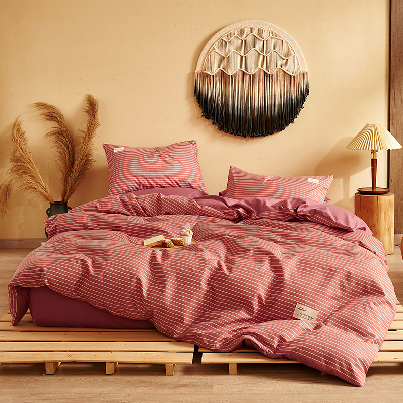 日系風尚 100%精梳棉 信封枕 純淨格紋 四件組