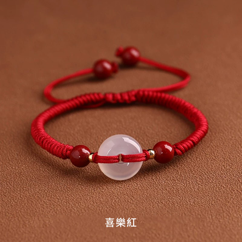 手工編織轉運珠平安扣紅繩