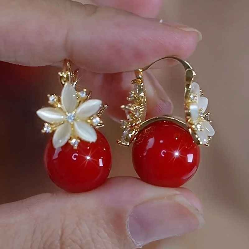 珍珠鋯石雙面花瓣耳環