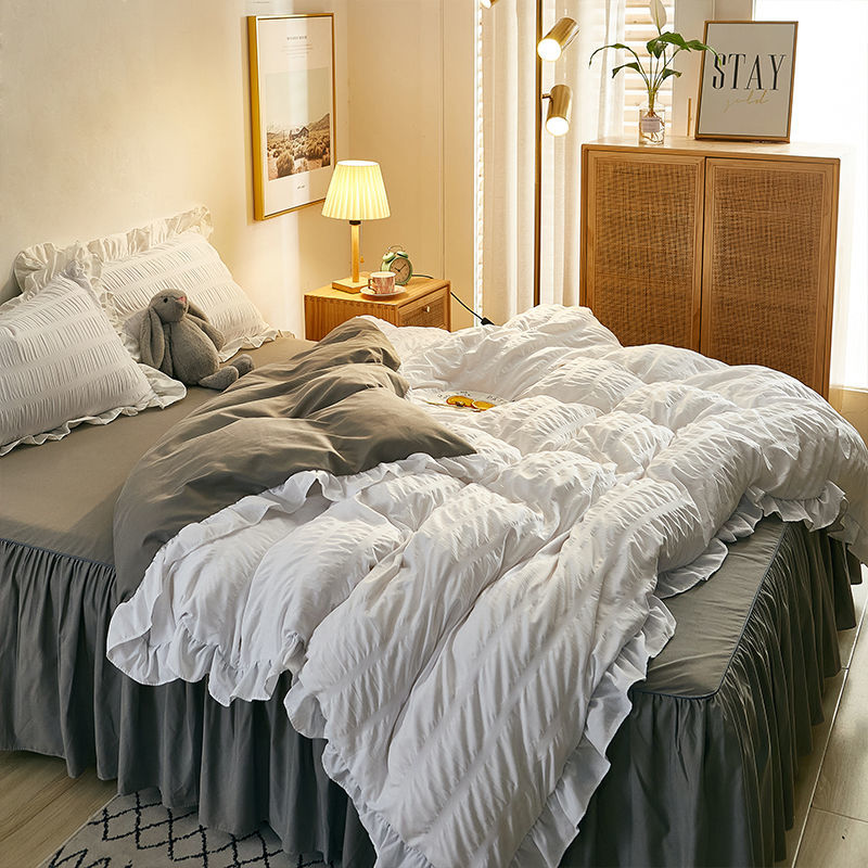 泡芙小姐 純色馬卡龍 ins風 花邊床裙 四件組