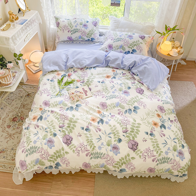 韓式ins風質感花邊 春意豁然 100%純棉 四件組