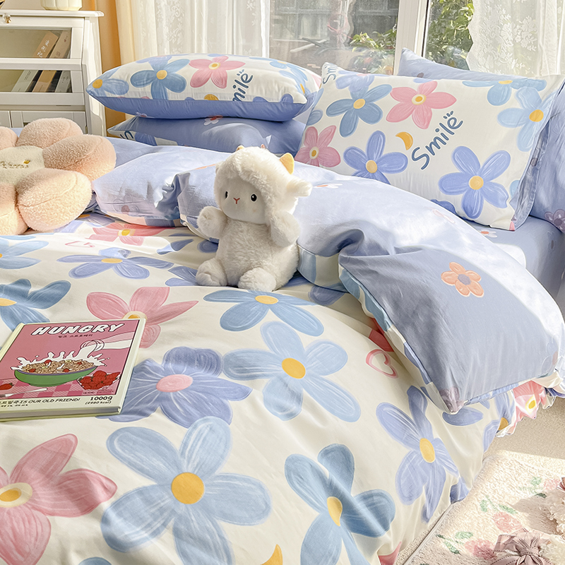 ins田園風居家全棉床上四件套純棉四季通用單雙人床單被套