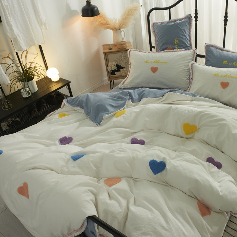 全棉少女桃心公主風四件組水洗棉純棉