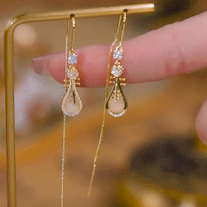 法式復古風貓眼石流蘇耳環