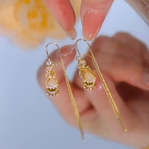 法式復古風貓眼石流蘇耳環