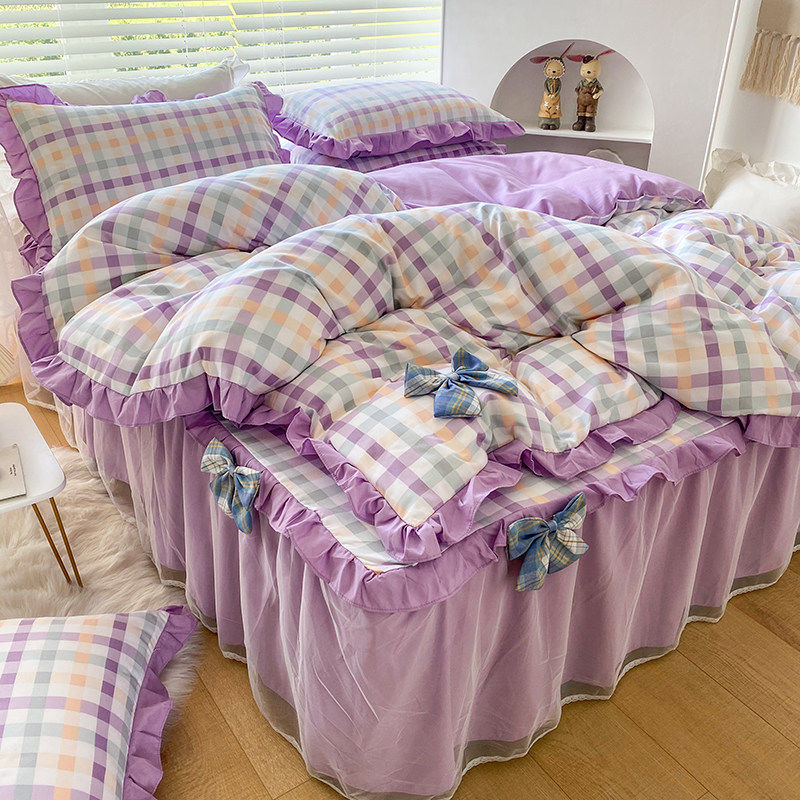 日式純棉四件組花邊蝴蝶結床上用品公主風